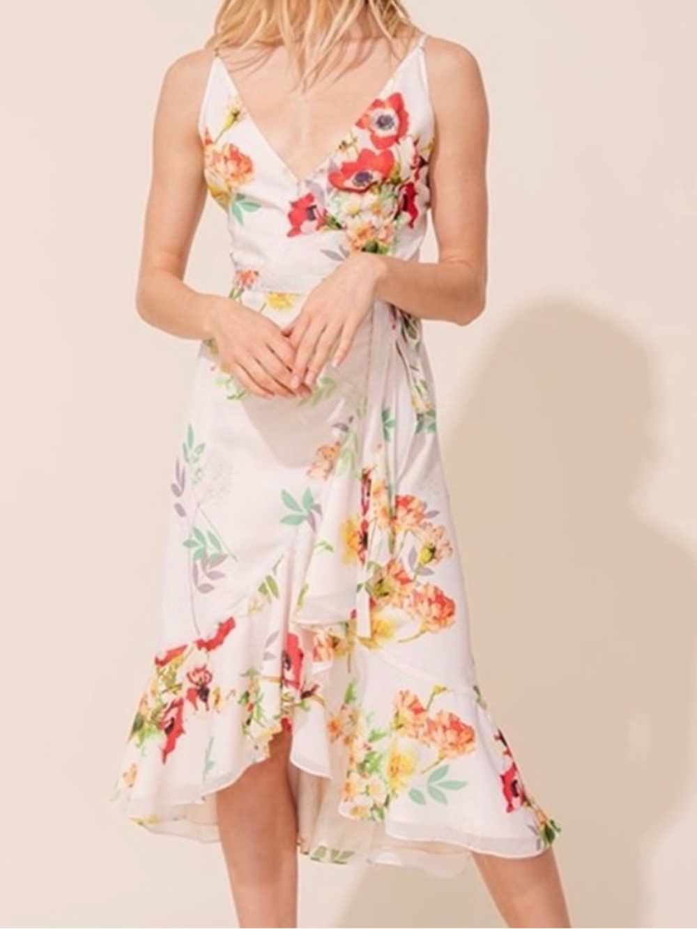 Yumi Kim White Floral Wrap Midi Dress